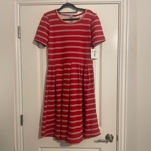 LulaRoe Amelia Dress. NWT. Red with white stripes